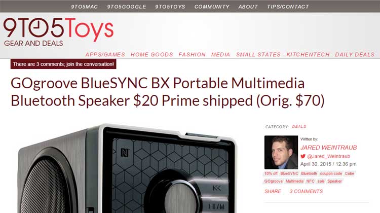 9TO5Toys GOgroove BlueSYNC BX Mention