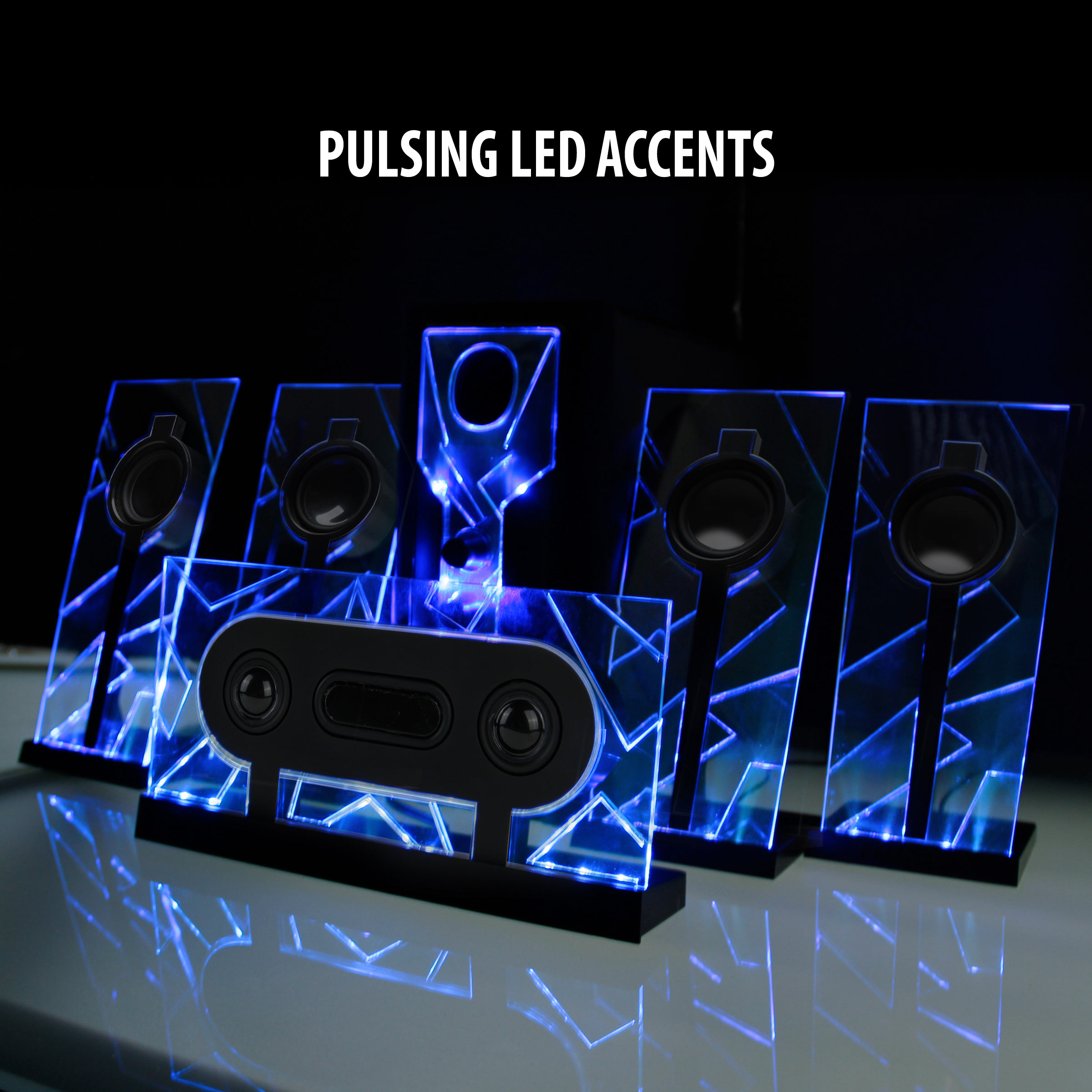 5.1 Surround Sound Computer Speakers with 80 Watts and Blue LED Glow